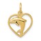 14K Yellow Gold Jumping Dolphin Heart Charm Pendant Jewerly 19mm x 14mm